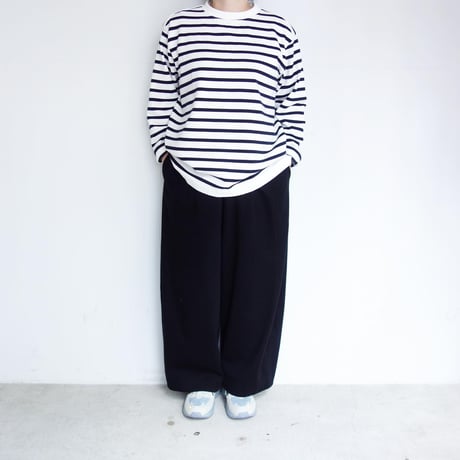 Yonetomi　WAVE COTTON BASQUE KNIT P/O <CREW・BORDER > 【WHITE×NAVY】