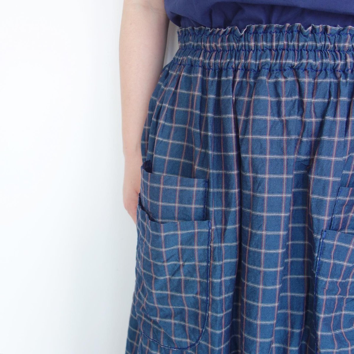 homspun コットン/リネン チェック&ストライプ スカート