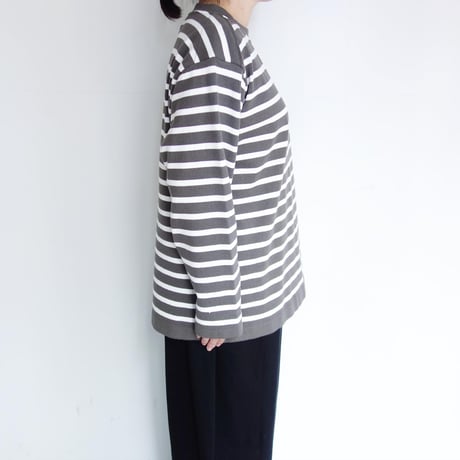 Yonetomi　WAVE COTTON BASQUE KNIT P/O <CREW・BORDER > 【GRAY × WHITE】
