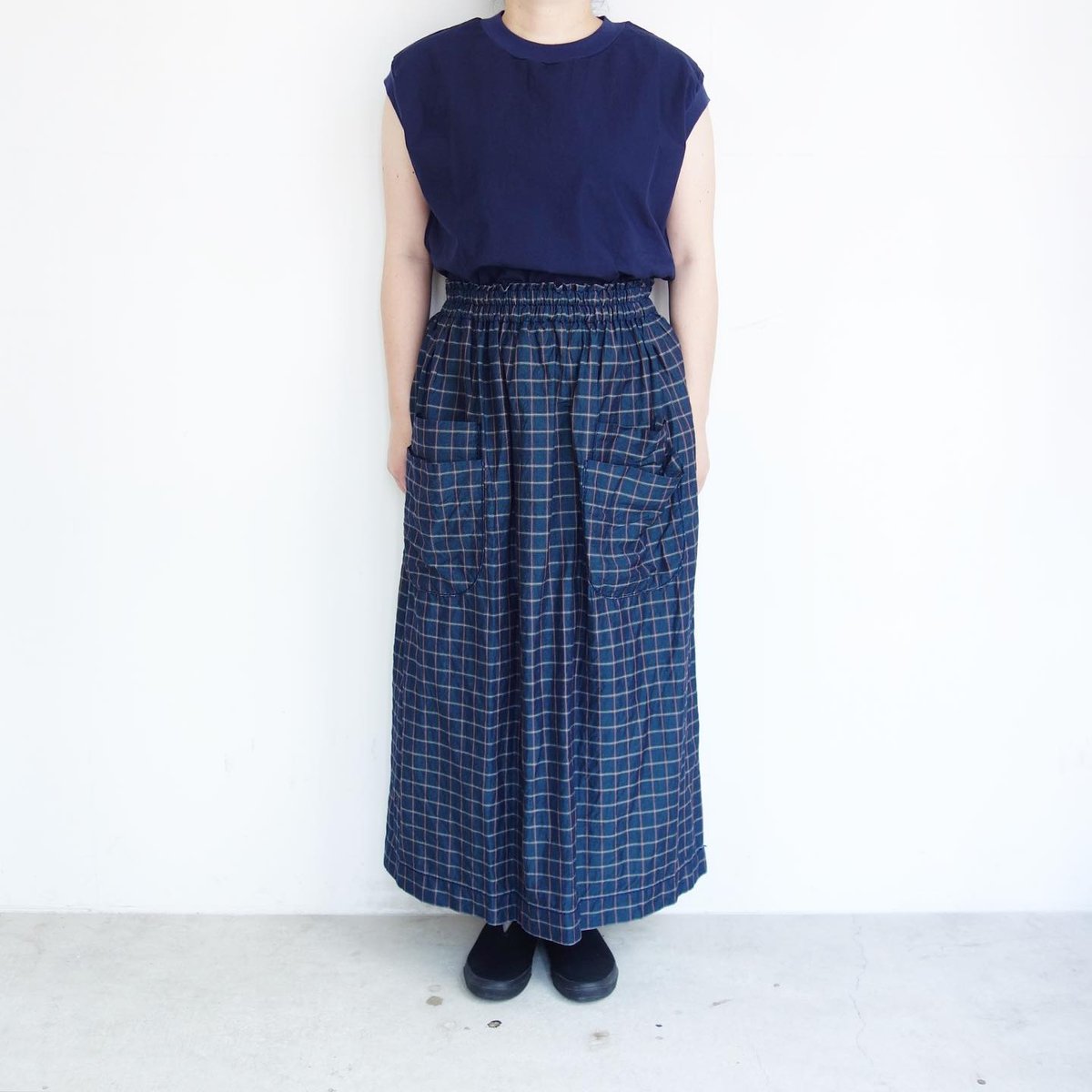 KAPITAL　ネイビー ストライプ 　スカート AIR SWING SUITS BIZ Aラインスカート EAS