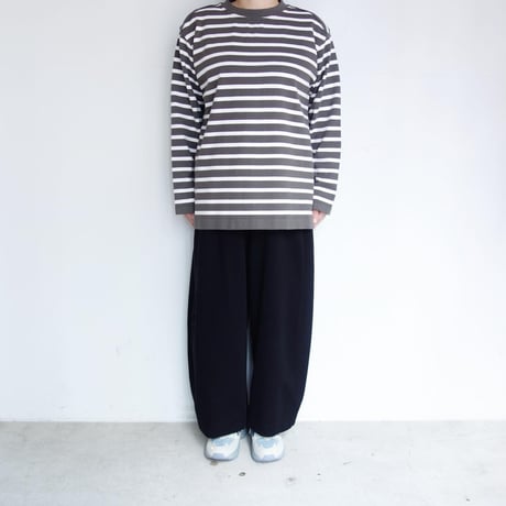 Yonetomi　WAVE COTTON BASQUE KNIT P/O <CREW・BORDER > 【GRAY × WHITE】