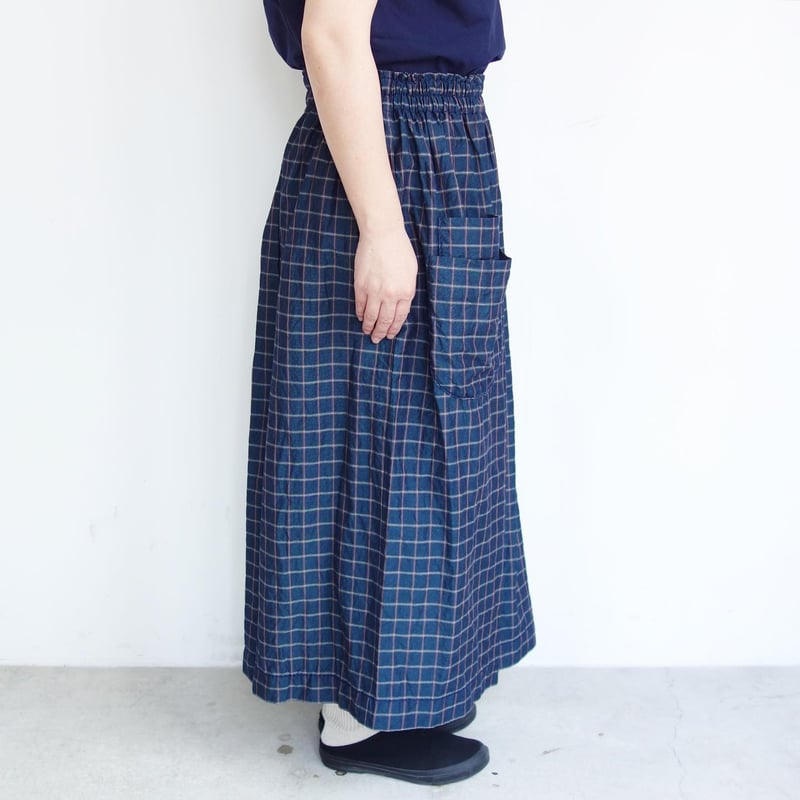 新品　homspun ダブルポケットスカート　ネイビーチェック　M homspun｜コットンリネン チェック＆ストライプ スカート