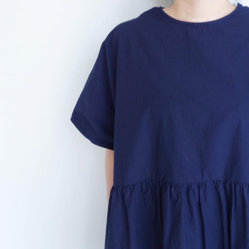 homspun コンパクトウェザー BIGギャザーワンピース【ネイビー