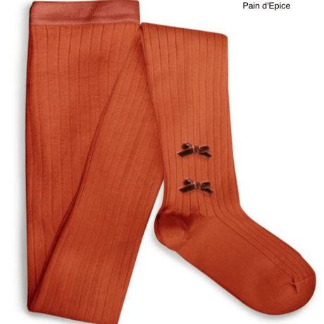 【Collégien】Capucine Ribbed Tights with Velvet Bows