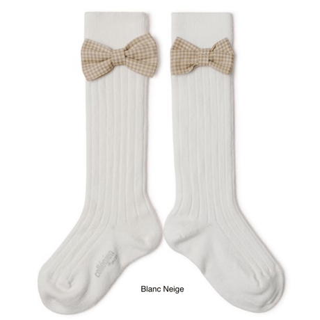 【Collégien】Jeanne Ribbed Knee-high Socks with Gingham bow