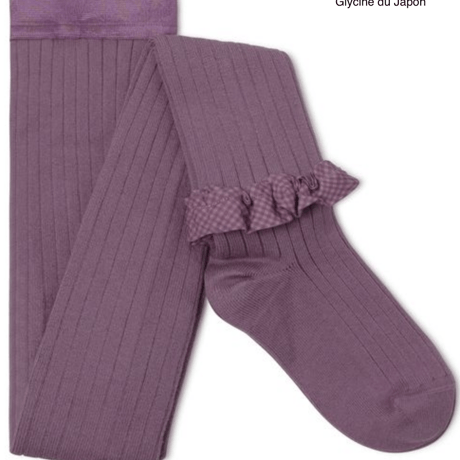 【Collégien】Agathe Gingham Ruffle Ribbed Tights