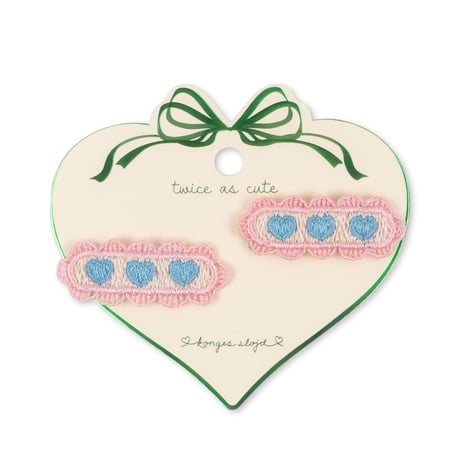【Konges Sløjd】2 PACK HEART EMBROIDERY HAIR CLIP - BUTTERCREAM