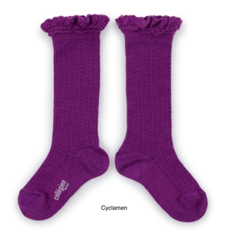 【Collégien】Adeline Pointelle Merino Wool Knee-high Socks with Merino Lace Trim