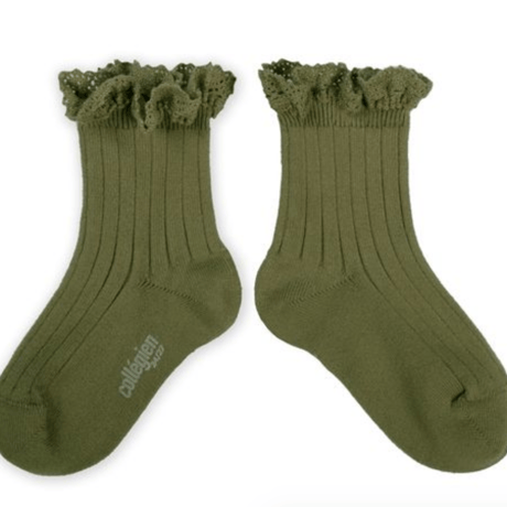 【Collégien】Lili Lace Trim Ribbed Ankle Socks