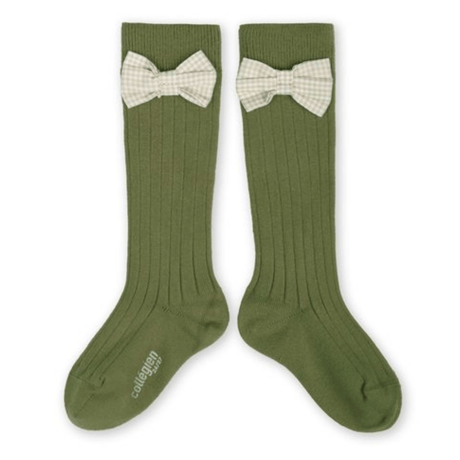 【Collégien】Jeanne Ribbed Knee-high Socks with Gingham bow