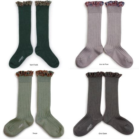 【Collégien】Elisabeth Liberty Ruffle Ribbed Knee-high Socks