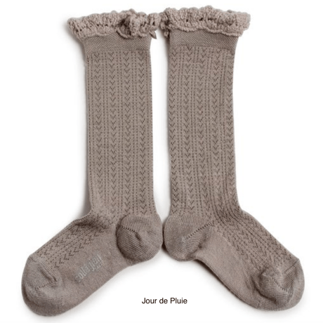 【Collégien】Adeline Pointelle Merino Wool Knee-high Socks with Merino Lace Trim