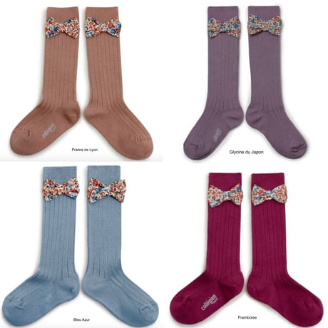 【Collégien】Mathilde Ribbed Knee-high Socks with Liberty Bow