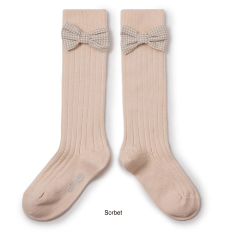 【Collégien】Jeanne Ribbed Knee-high Socks with Gingham bow