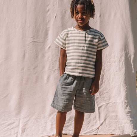 【STUDIO BOHEME PARIS】T-SHIRT ORSO GAZE - GREEN STRIPES
