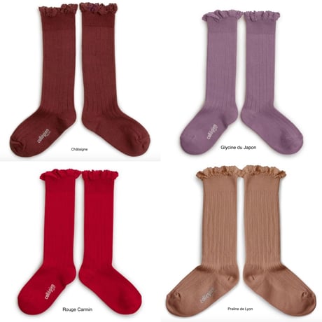 【Collégien】Joséphine Lace-Trim Ribbed Knee-high Socks