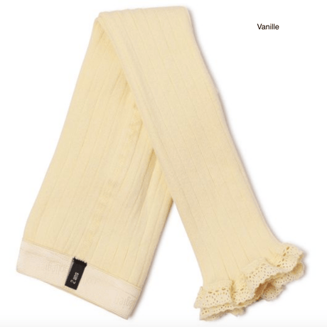【Collégien】Aliénor Lace-trim Ribbed Footless Tights