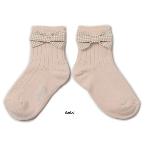 【Collégien】Colette Ribbed Ankle Socks with Gingham bow