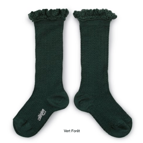 【Collégien】Adeline Pointelle Merino Wool Knee-high Socks with Merino Lace Trim