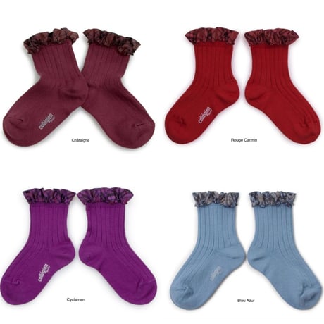 【Collégien】Lucie Tartan Ruffle Ribbed Ankle Socks