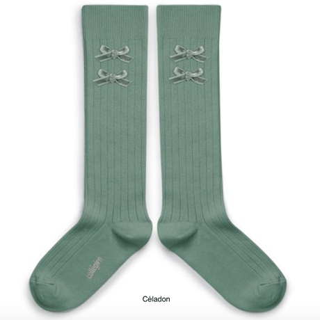 【Collégien】Hortense Ribbed Knee-high Socks with Velvel Bows