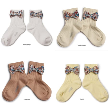 【Collégien】Béatrice Ribbed Ankle Socks with Liberty Bow