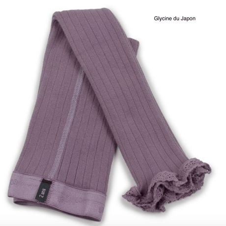 【Collégien】Aliénor Lace-trim Ribbed Footless Tights