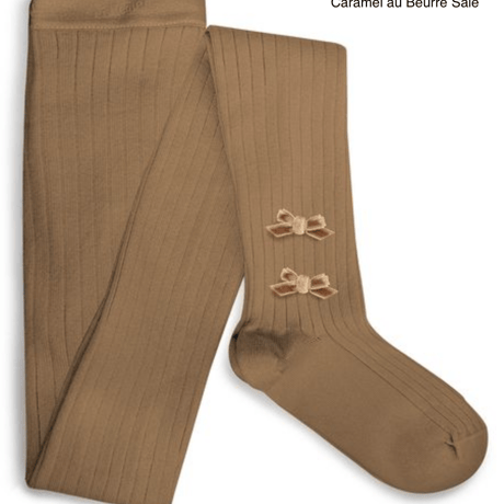 【Collégien】Capucine Ribbed Tights with Velvet Bows