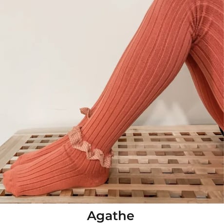 【Collégien】Agathe Gingham Ruffle Ribbed Tights