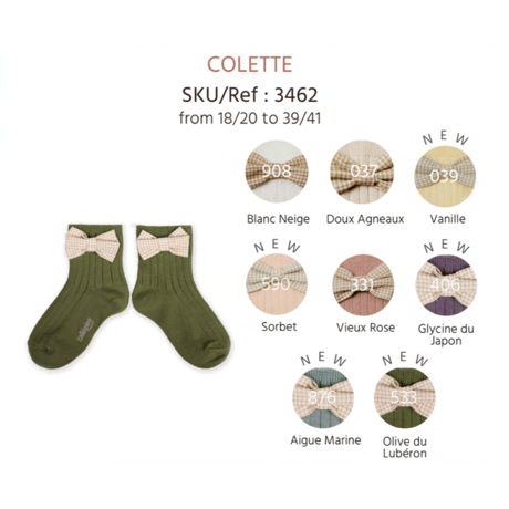 【Collégien】Colette Ribbed Ankle Socks with Gingham bow