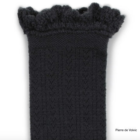 【Collégien】Adeline Pointelle Merino Wool Knee-high Socks with Merino Lace Trim
