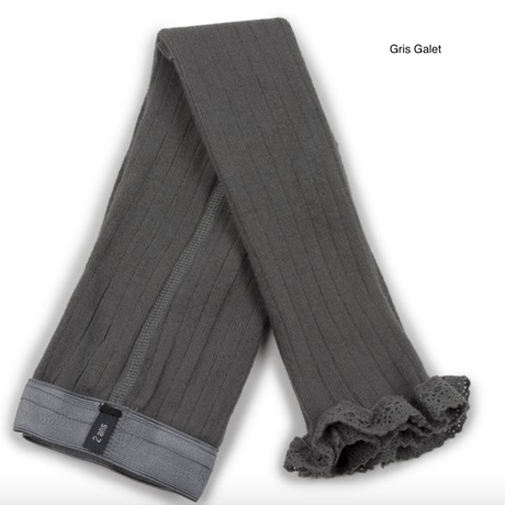 【Collégien】Aliénor Lace-trim Ribbed Footless Tights