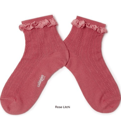 【Collégien】Marie-Antoinette Lightweight Pointelle Socks with Broderie Anglaise