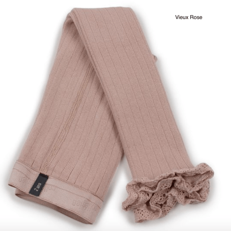 【Collégien】Aliénor Lace-trim Ribbed Footless Tights