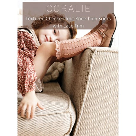 【Collégien】Coralie Textured Checked-knit Knee-high Socks with Lace Trim