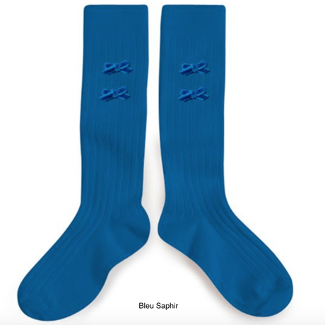 【Collégien】Hortense Ribbed Knee-high Socks with Velvel Bows