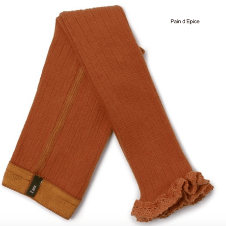 【Collégien】Aliénor Lace-trim Ribbed Footless Tights