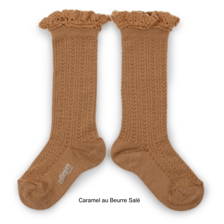 【Collégien】Adeline Pointelle Merino Wool Knee-high Socks with Merino Lace Trim
