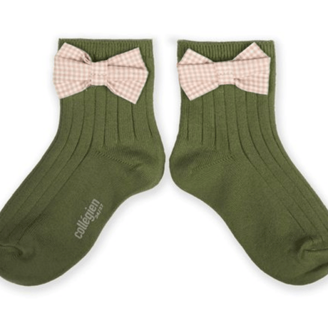 【Collégien】Colette Ribbed Ankle Socks with Gingham bow