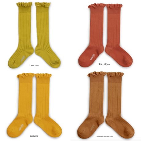 【Collégien】Joséphine Lace-Trim Ribbed Knee-high Socks