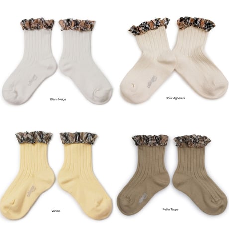 【Collégien】Lucie Tartan Ruffle Ribbed Ankle Socks