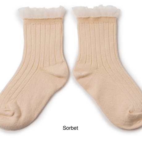【Collégien】 Margaux - Tulle Frill Ribbed Ankle Socks
