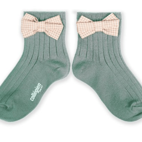 【Collégien】Colette Ribbed Ankle Socks with Gingham bow