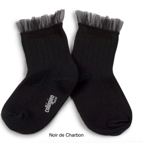 【Collégien】 Margaux - Tulle Frill Ribbed Ankle Socks