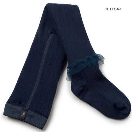【Collégien】Gisèle Tulle Frill Ribbed Tights