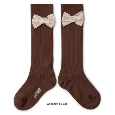 【Collégien】Jeanne Ribbed Knee-high Socks with Gingham bow