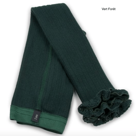【Collégien】Aliénor Lace-trim Ribbed Footless Tights