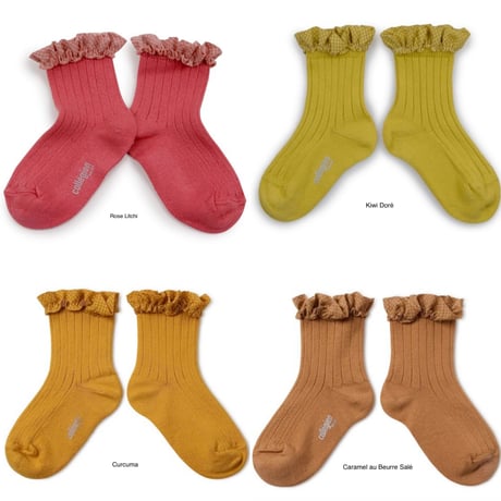 【Collégien】Brigitte Gingham Ruffle Ribbed Ankle Socks