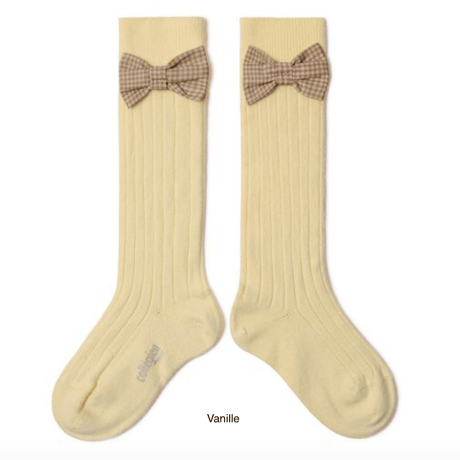 【Collégien】Jeanne Ribbed Knee-high Socks with Gingham bow
