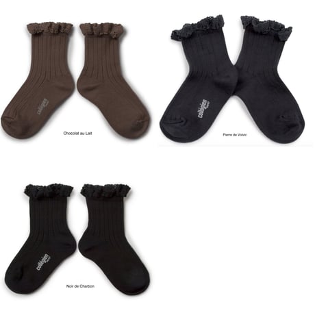 【Collégien】Lili Lace Trim Ribbed Ankle Socks